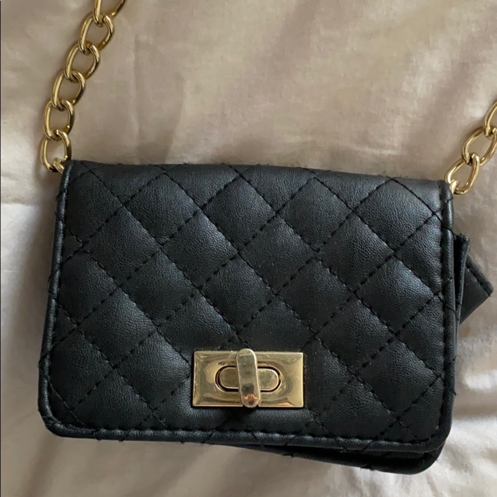 mini black faux leather quilted purse